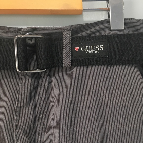Guess Grey Striped Shorts & Black Belt 36 Waist - Picture 3 of 8